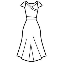 Asymmetrical Dress a simple line art vector