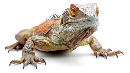 Obraz premium Green iguana lizard isolated on white background