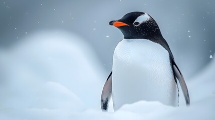 Fototapeta premium Minimalist portrait of a poised penguin in the Arctic