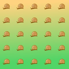 Cute Snail Pattern on gradien green Background. Cartoon Snails Seamless Wallpaper. Simple Repeating Snail Illustration