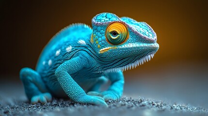 Obraz premium Minimalist chameleon with curled tail displays vibrant colors and quirky adaptability