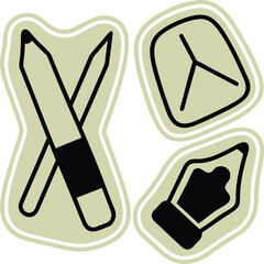 Pencil eraser pen and triangle icons on light green background