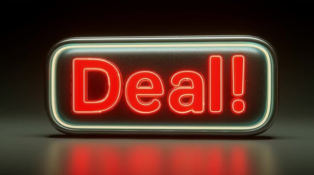 Loopable pop-up notification animation displaying the message &ldquo;Deal !&rdquo;, ideal for gamified shopping interfaces, reward system visuals, and flash sale alerts.