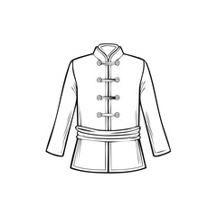 Naklejka premium Kung Fu Uniform Sketch Illustration, Traditional Martial Arts Clothing Outline, Karate Outfit, Tang Suit
