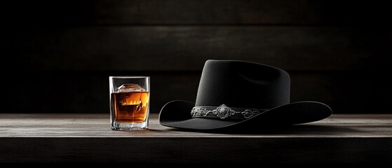 Rustic Drink and Cowboy Hat