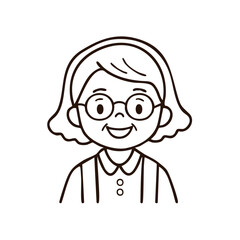 Obraz premium Smiling cartoon woman wearing glasses line art drawing outline illustration portrait