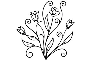 Stylized Spring Flowers with Swirling Stems and Detailed Petals