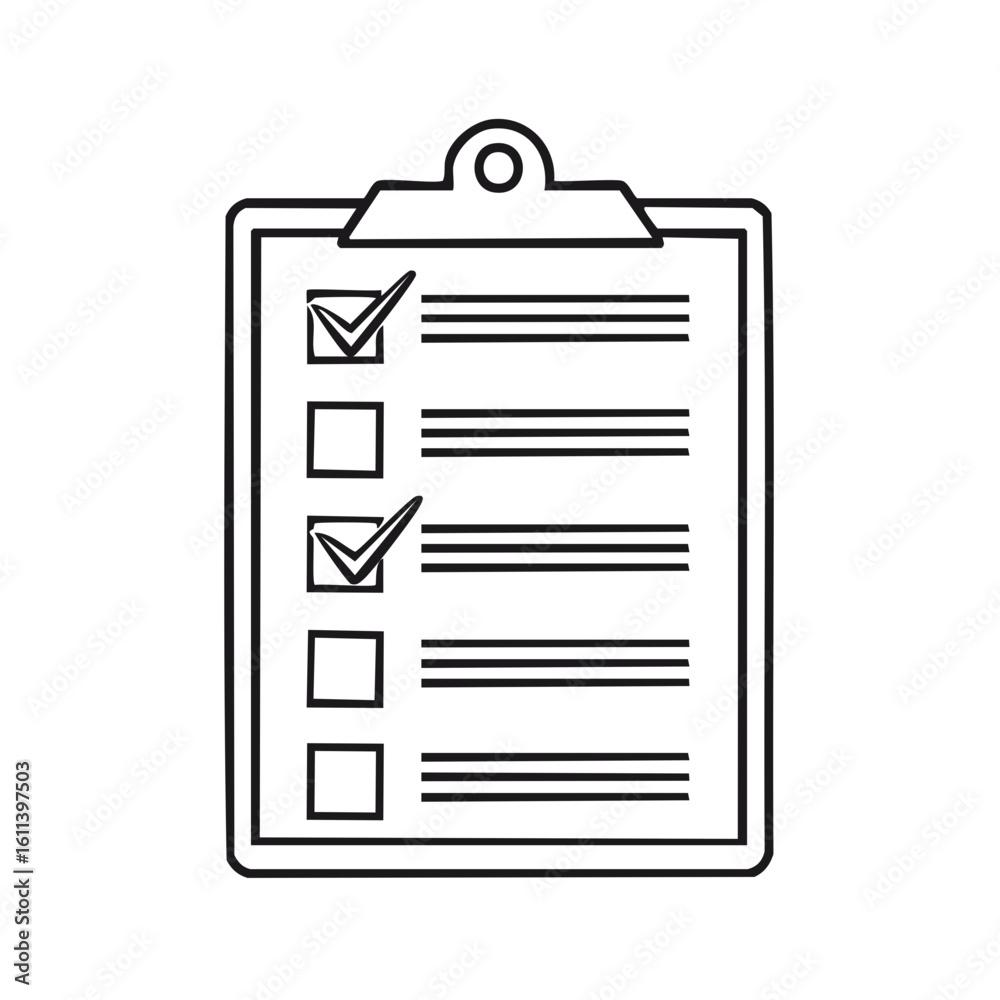Poster Clipboard Checklist with Check Marks Task Management or Survey List Outline