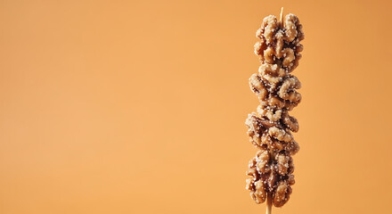 Chocolate Granola Energy Bars Stack on Orange Background