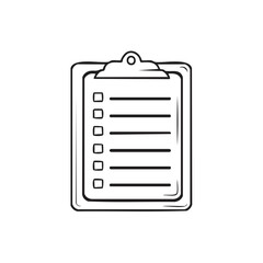 Hand Drawn Clipboard with Empty Checklist Tasks or Survey Form