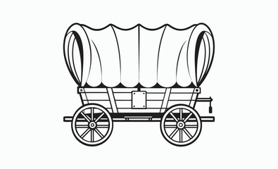 Covered wagon silhouette, horse cart icon, vintage transport graphic, wooden covered wagon with horse silhouette 