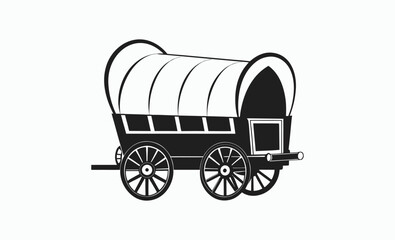 Covered wagon silhouette, horse cart icon, vintage transport graphic, wooden covered wagon with horse silhouette 