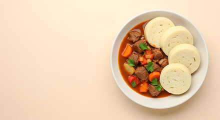 Homemade Vegetable Curry with Fresh Bread Rolls Served in White Bowl