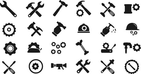 Tools and Service icons set. Containing wrench, hummer, screwdriver, maintenance, installation, technical. setting symbol, repair, service sign, Vector illustration