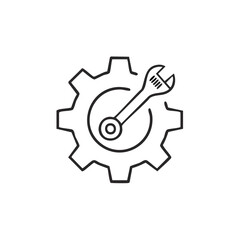 Obraz premium Maintenance and Repair Service Line Icon with Gear and Wrench Vector