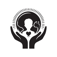 International Day of Charity Silhouette Vector Illustration, Solid White Background.