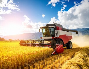 Fototapeta premium 秋晴れの田園と黄金色の稲穂