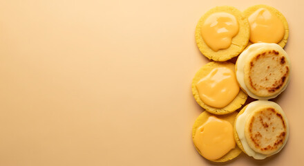 Soft Yellow Cookies with Cheese Topping on Neutral Background