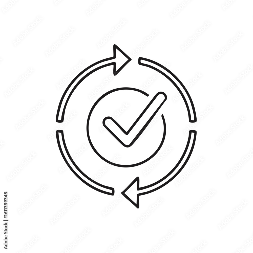 Poster continuous quality control process line icon with check mark and cycle arrows