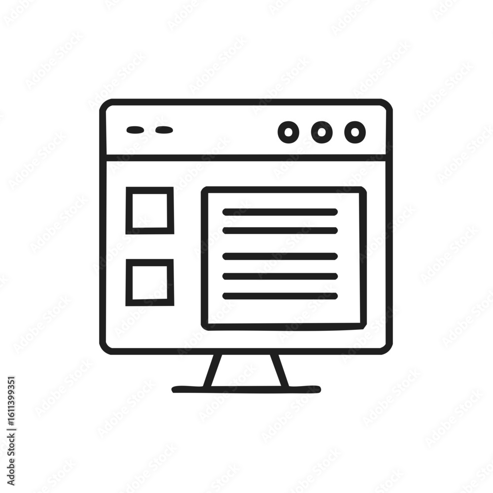 Poster computer monitor displaying web browser interface and online content outline icon