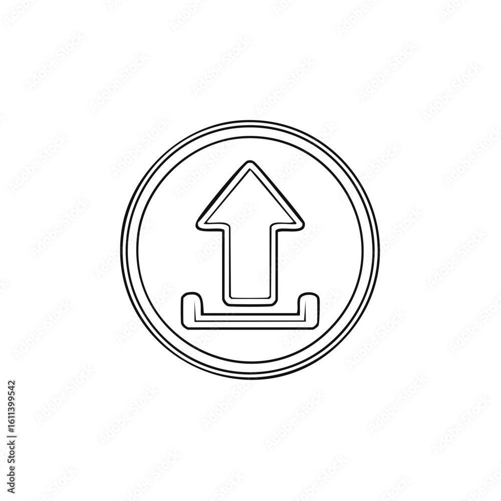 Poster upload line icon with arrow symbol in circle button