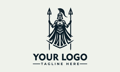 A stylized illustration of a warrior figure in armor, holding spears, with a helmet and cape.