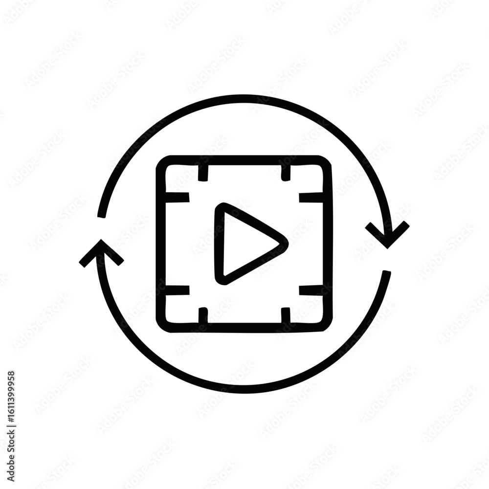 Poster circular arrows with play button in square repeating process icon