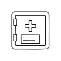 Obraz premium Doodle of a First Aid Kit with a Medical Cross Symbol and Label