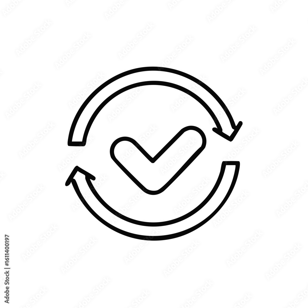 Poster continuous improvement process icon with checkmark and rotation arrows