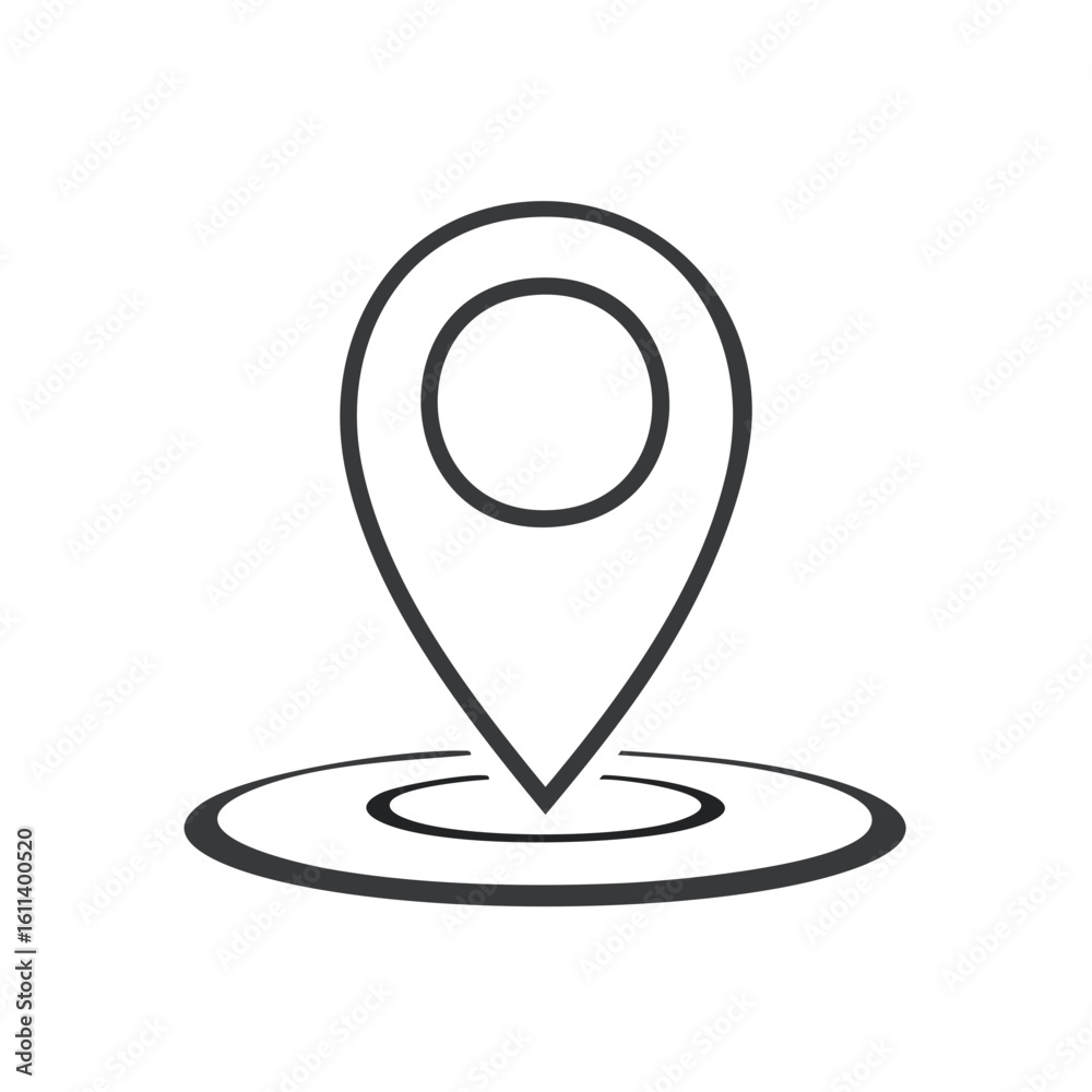 Poster outline style location pin on ripple indicator for map and navigation