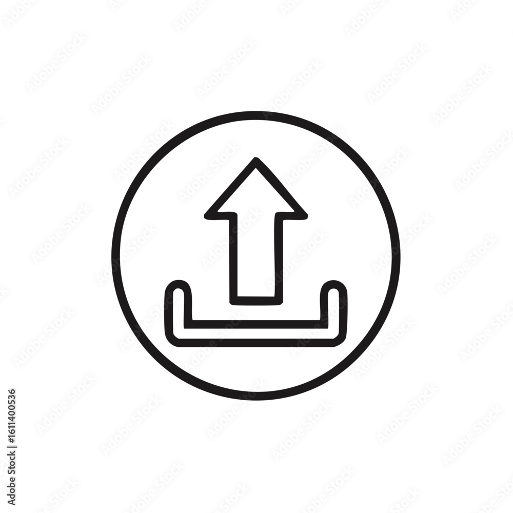 Poster upload arrow outline: simple file transfer symbol inside black circle