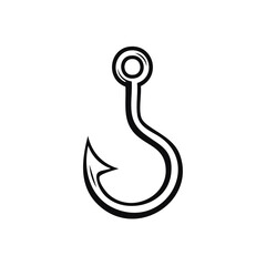 Fishing hook illustration in black and white isolated on a plain background