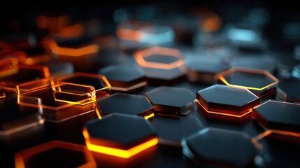 Obraz premium Intricate Pattern of Colorful Hexagons on Dark Background Creating a Modern Geometric Visual Experience