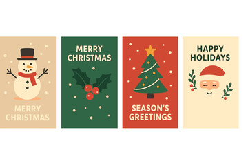 Collection of adorable greeting cards featuring humorous cartoon characters for Christmas and New Year celebrations