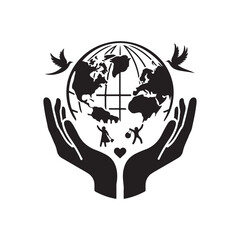 International Day of Charity Silhouette Vector Illustration, Solid White Background.