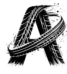 Artistic representation of the letter 'A' formed using expressive black tire brush strokes over a white background, evoking motion, design, and technology for logos or graphic projects