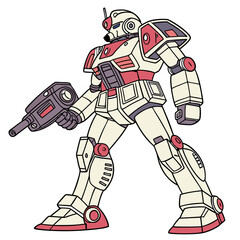 Off-White and Red Robot Illustration