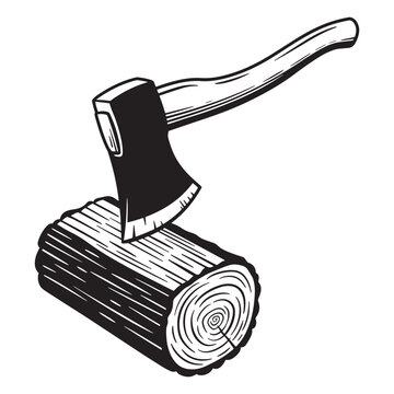 axe chopping wood black and white clip art preview