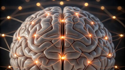 A detailed 3D illustration of a human brain with glowing neural connections symbolizing active communication and brain activity.