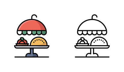 Colorful and Outline Food Display Stand with a Cover for Pastries and Treats Illustration