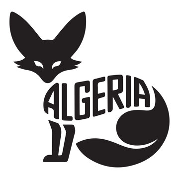 Algeria fenec fox silhouette logo design in black and white featuring a unique animal illustration for branding and identity purposes showcasing the countrys national animal.Resizeable And Editable