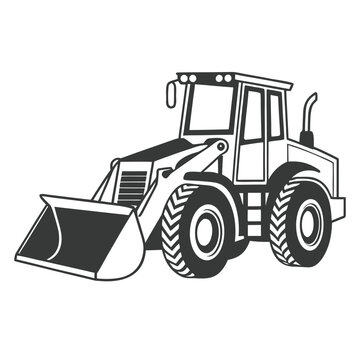 Monochrome Construction Machine Icons in Black and White Silhouette Design