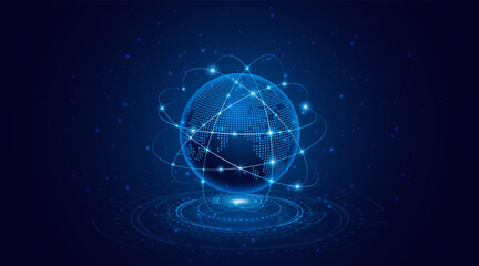 Concept of global network connection. World map. Modern internet network connection technology. High speed internet or fast wireless data transmission.
