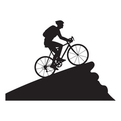 Fototapeta premium Silhouette of cyclist climbing steep terrain depicting sport and adventure on white background