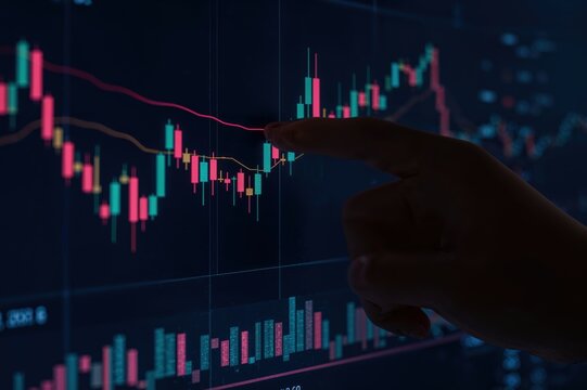 Trading dashboard showing financial market data with candlestick graph perfect for investment analysis trading presentation content
