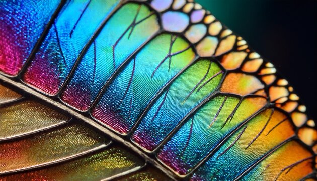 extreme close up of a butterfly wing scale structure with iridescence