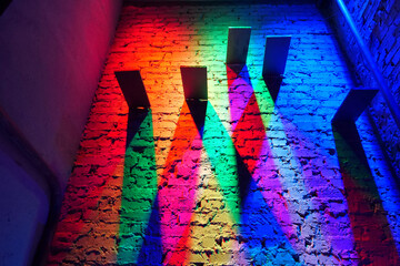 Real lighting from lamps of different colors. Play of colors, light and shadows