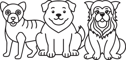Cute cartoon animal illustration featuring a happy dog with a bone and its cat friend