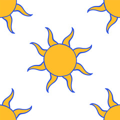 Seamless pattern with yellow Suns. La Dolce Vita. Simple hand drawn bright Sun design. Italian trendy print. Illustration for fabric wrapping paper, textile, wallpaper, poster