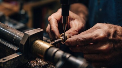 Jeweler's Hands Measuring Ring Size with Mandrel Tool in Workshop
